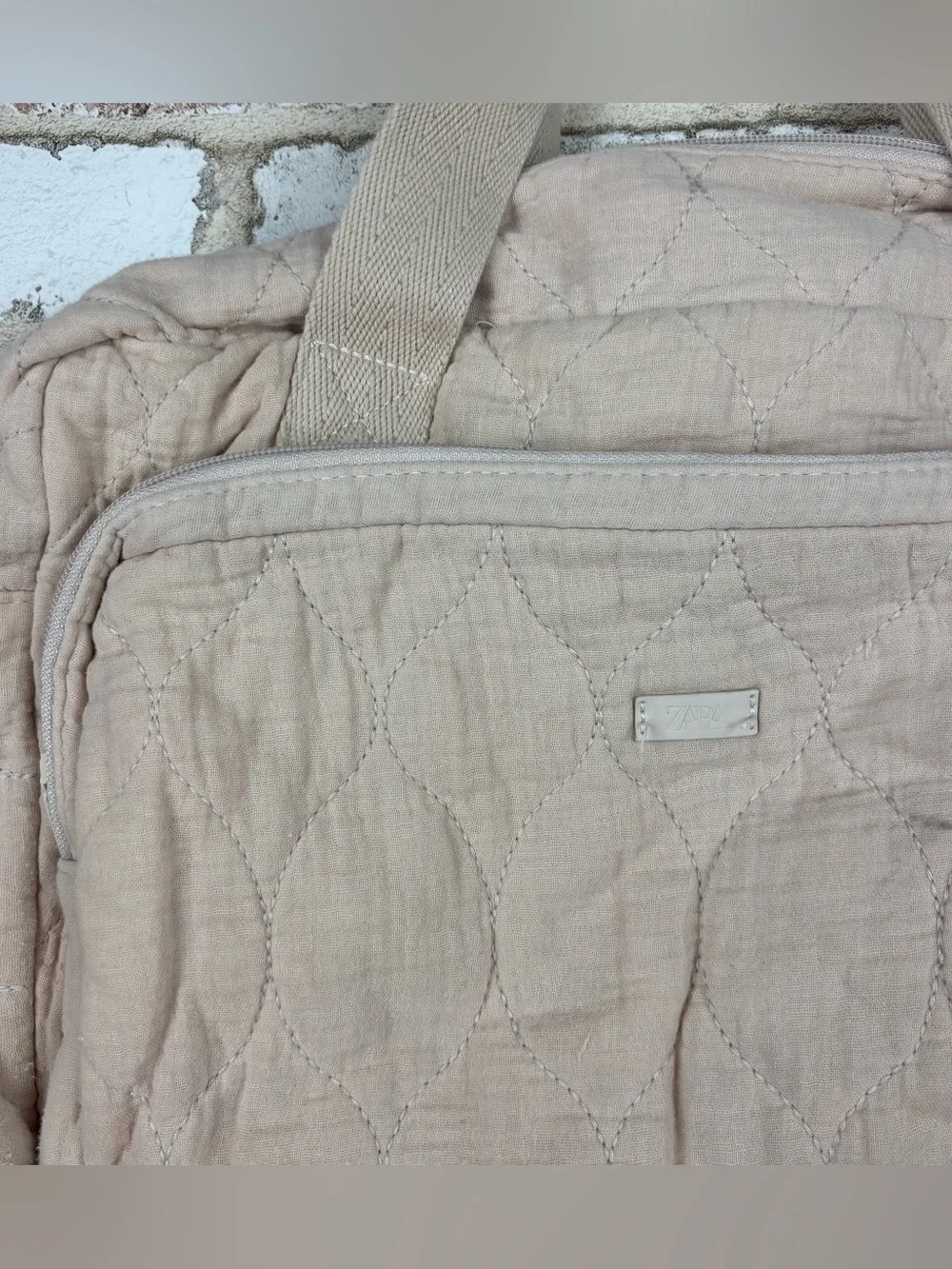 Zara cream colored quilted baby diaper bag travel waterproof beige